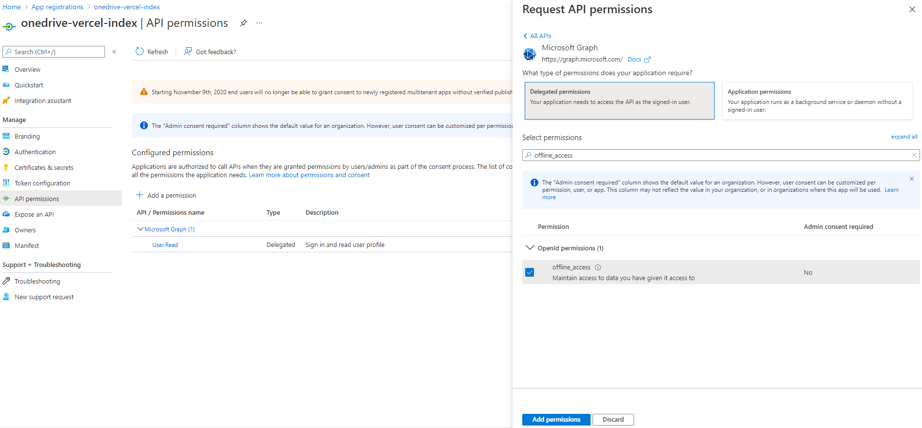 Add API permissions
